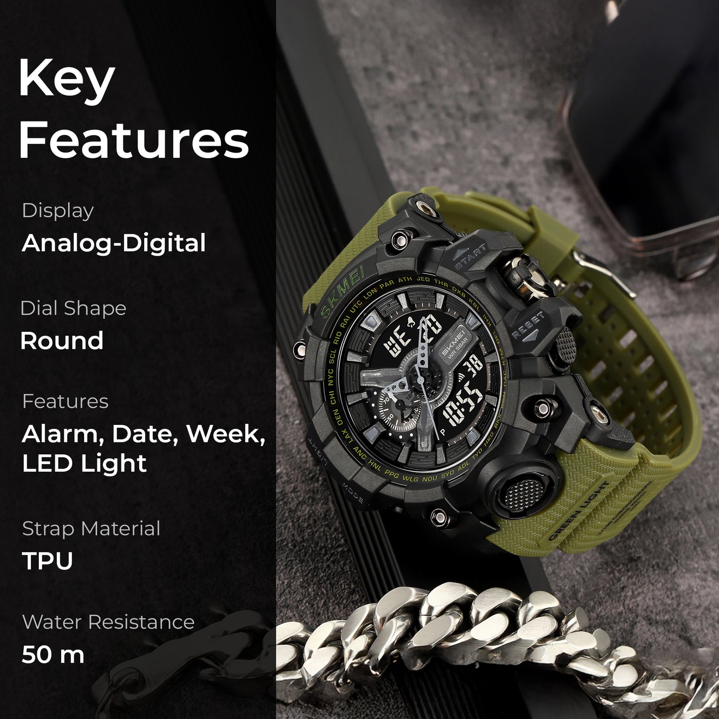 Skmei Digital-Analog Black Dial ABS-TPU Case TPU Strap Watch for Men - 2396