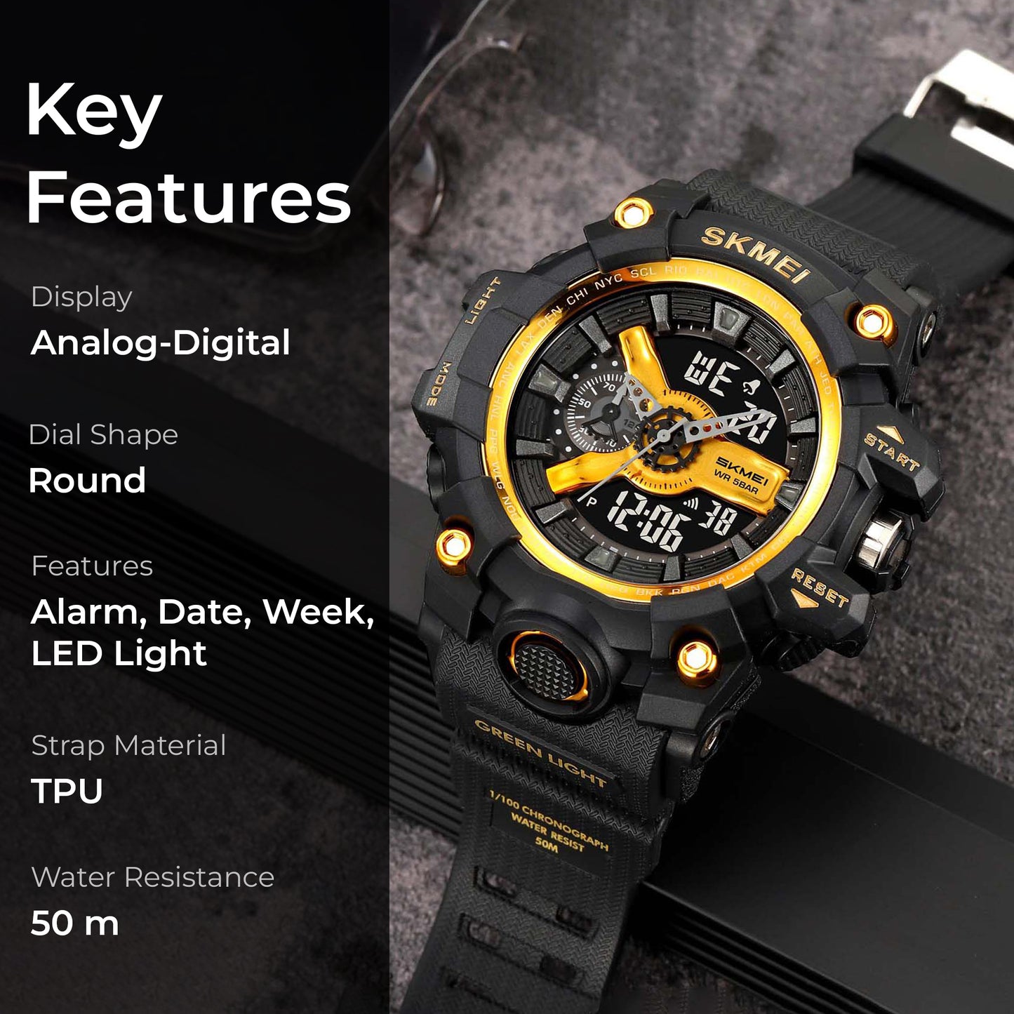 Skmei Digital-Analog Black Dial ABS-TPU Case TPU Strap Watch for Men - 2396