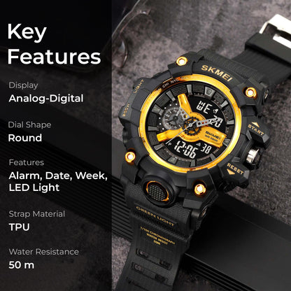 Skmei Digital-Analog Black Dial ABS-TPU Case TPU Strap Watch for Men - 2396