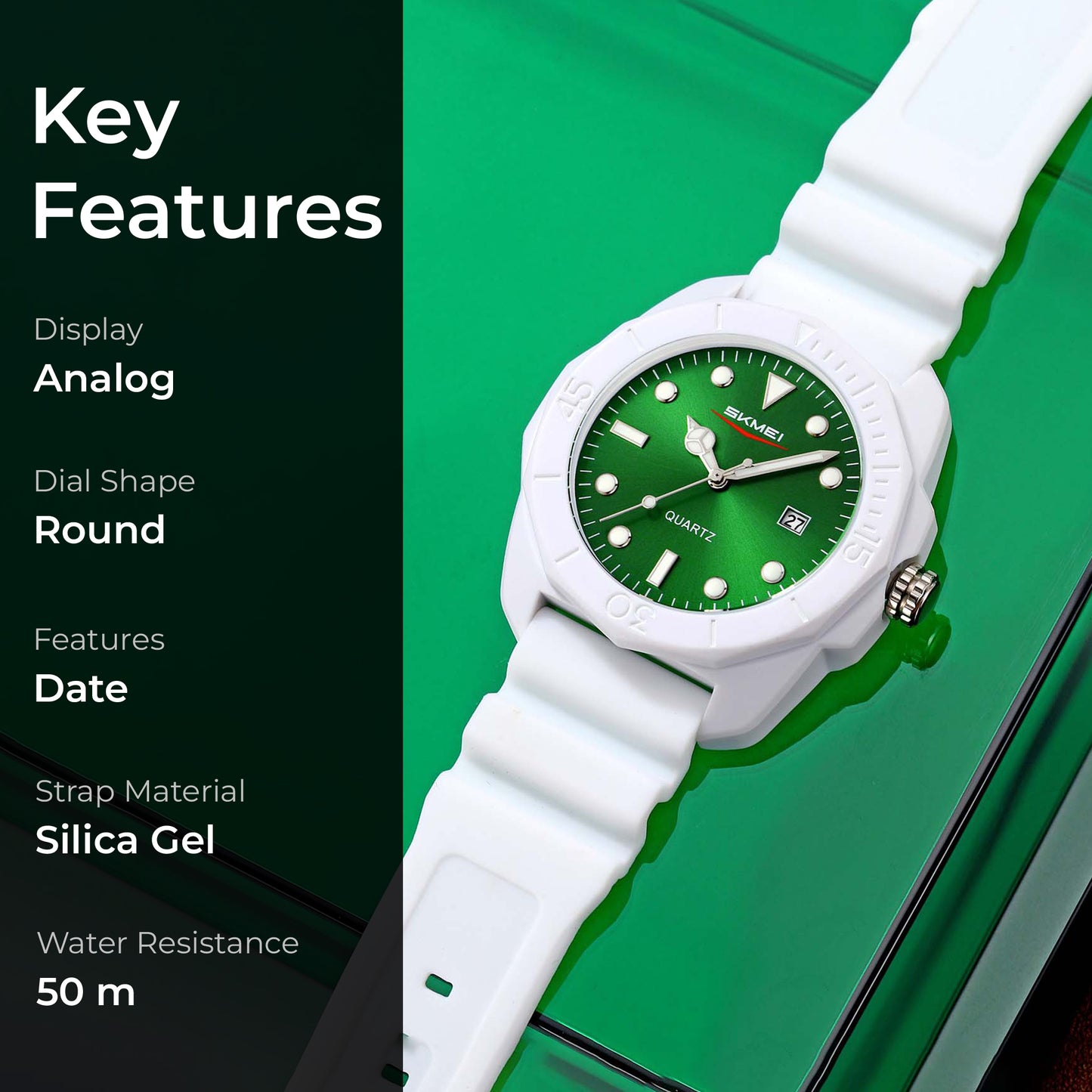 Skmei Quartz Analog Black Dial Silicone Strap Watch for Men - 2393