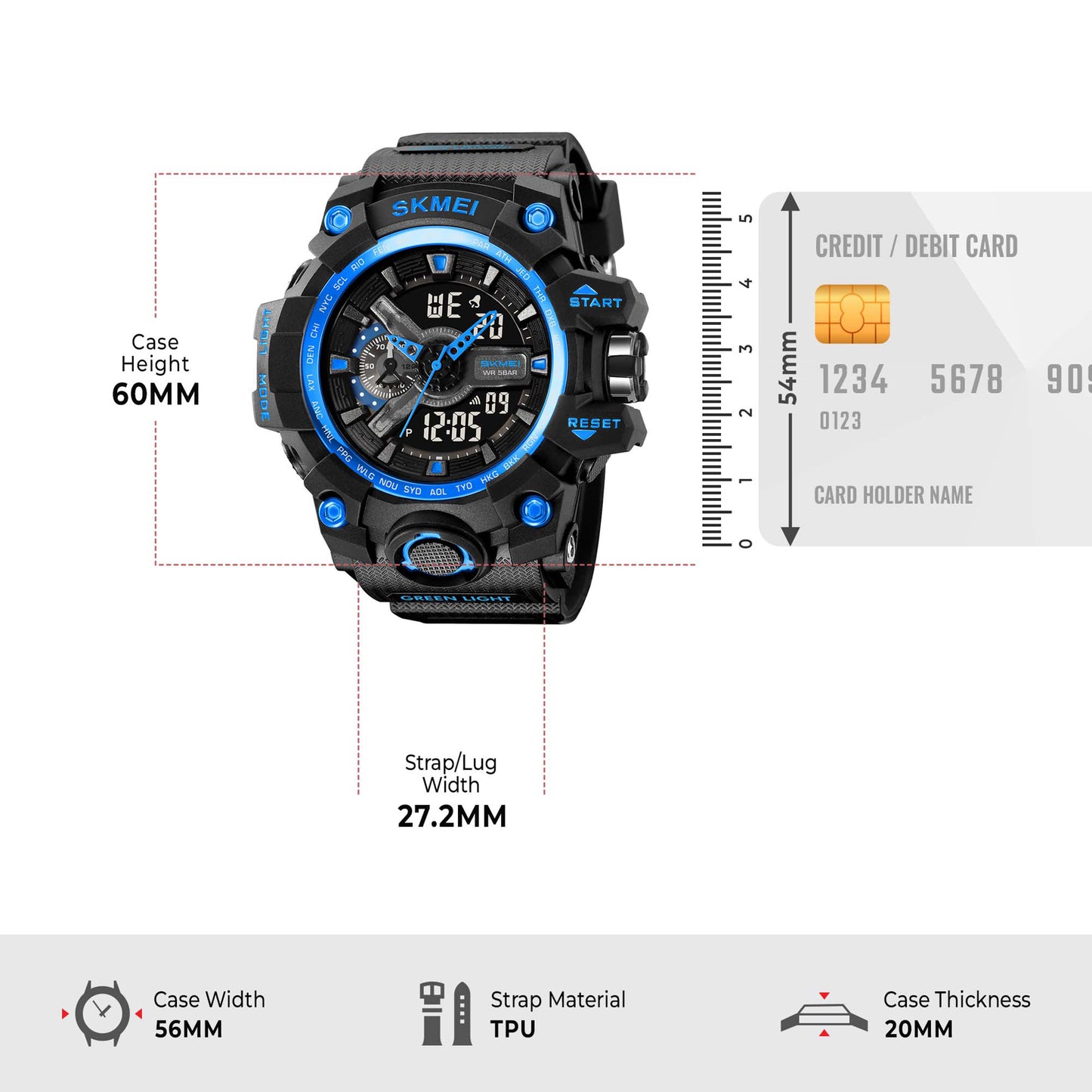 Skmei Digital-Analog Black Dial ABS-TPU Case TPU Strap Watch for Men - 2396