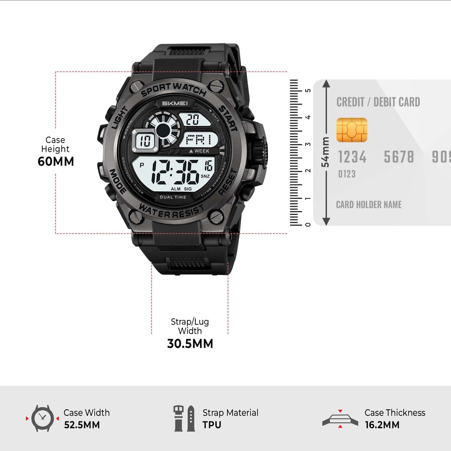 Skmei Digital Dial TPU Strap Watch for Men - 2318