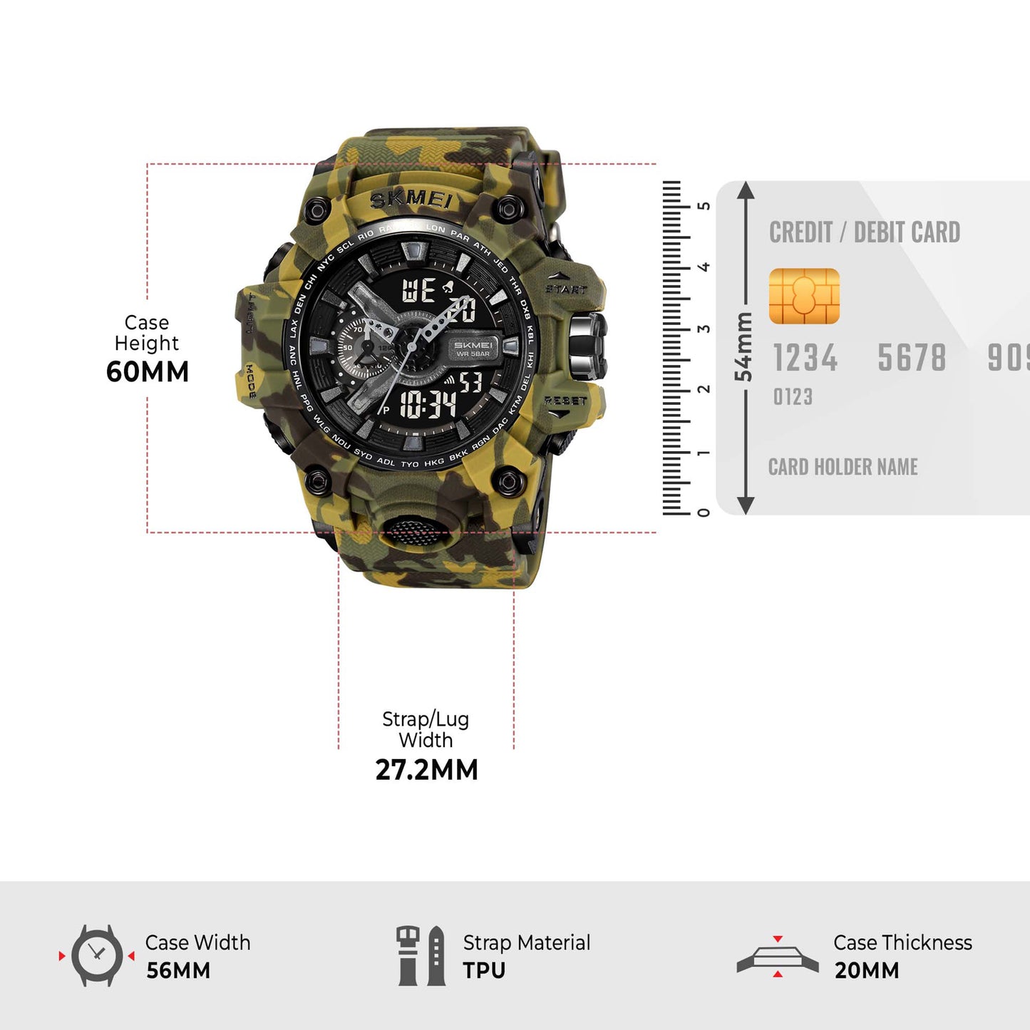 Skmei Digital-Analog Black Dial ABS-TPU Case TPU Strap Watch for Men - 2396