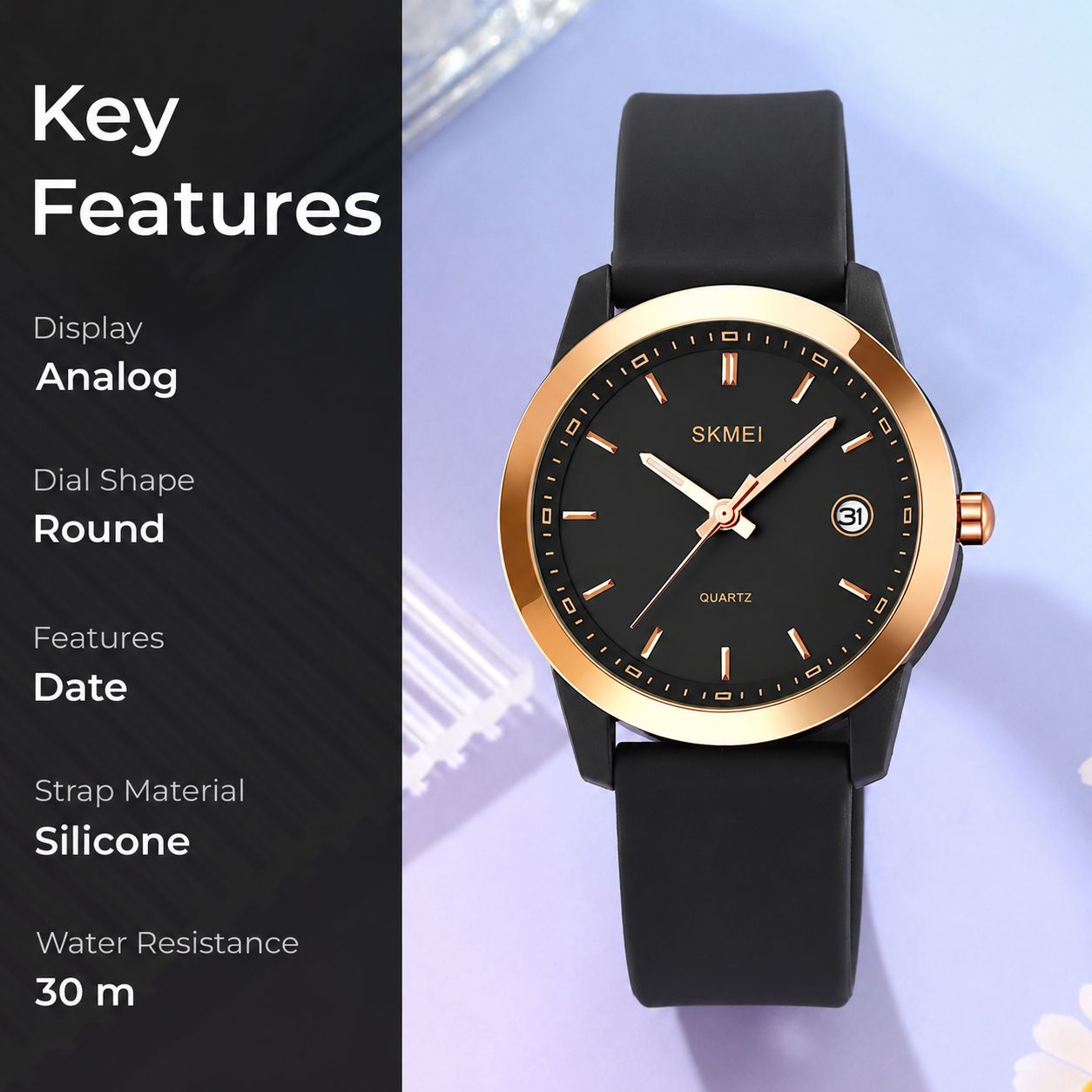 Elegant Analog Wrist Watch with Date Display for women
