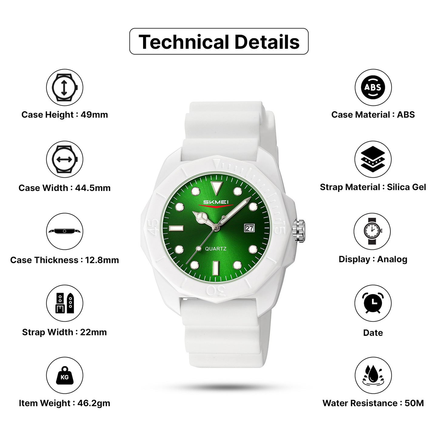 Skmei Quartz Analog Black Dial Silicone Strap Watch for Men - 2393