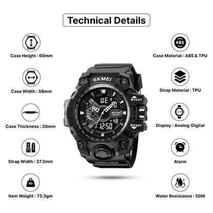 Skmei Digital-Analog Black Dial ABS-TPU Case TPU Strap Watch for Men - 2396