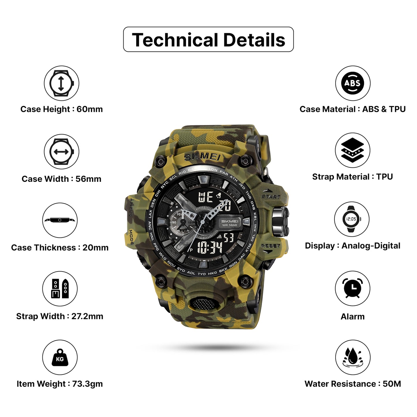 Skmei Digital-Analog Black Dial ABS-TPU Case TPU Strap Watch for Men - 2396