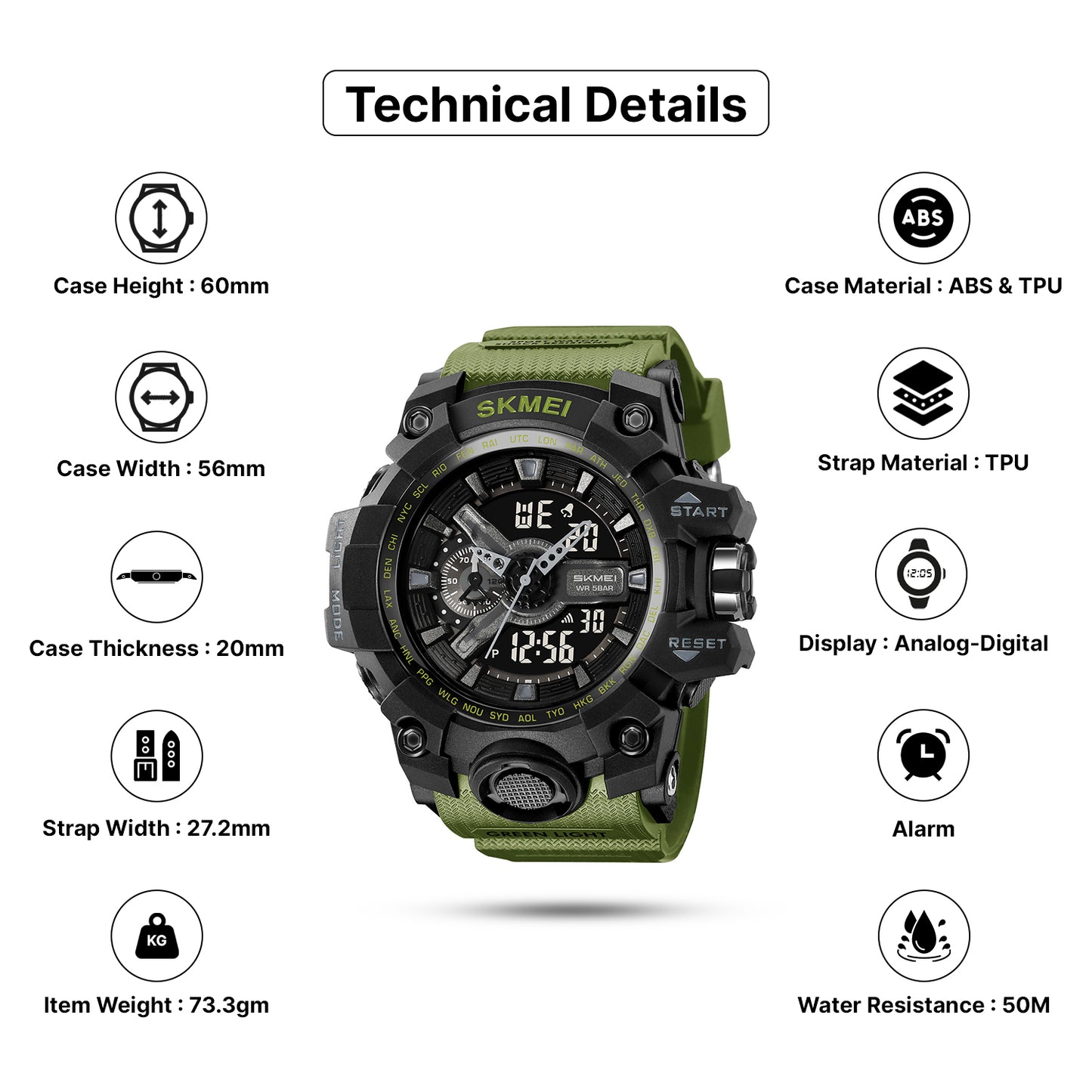 Skmei Digital-Analog Black Dial ABS-TPU Case TPU Strap Watch for Men - 2396