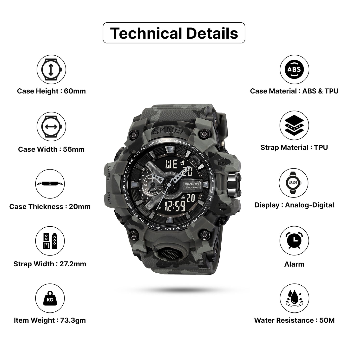 Skmei Digital-Analog Black Dial ABS-TPU Case TPU Strap Watch for Men - 2396