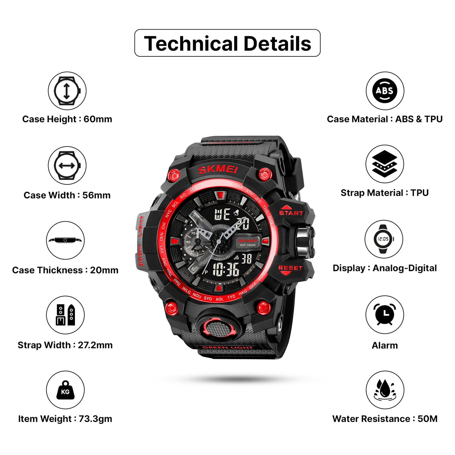 Skmei Digital-Analog Black Dial ABS-TPU Case TPU Strap Watch for Men - 2396