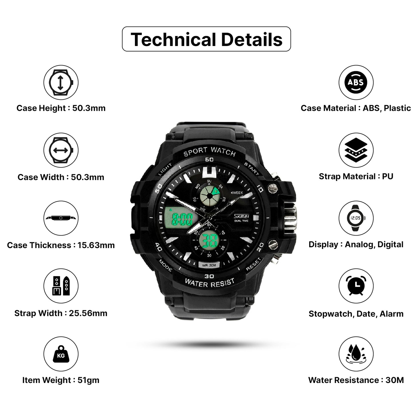 Skmei  Analog-Digital Dial polyurethane Strap Watch for Men - 990