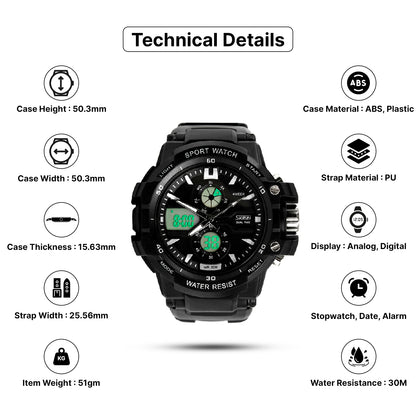 Skmei  Analog-Digital Dial polyurethane Strap Watch for Men - 990