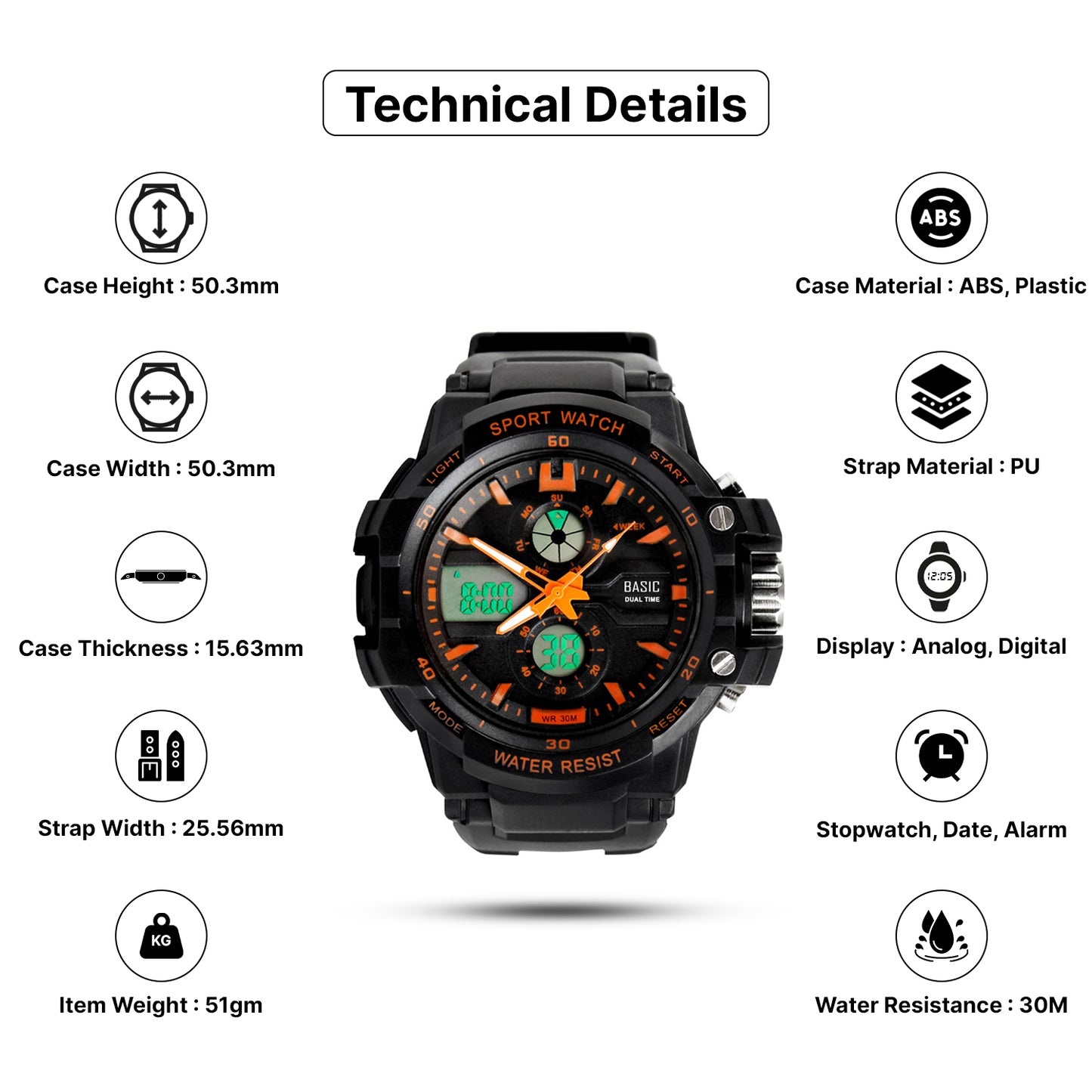 Skmei  Analog-Digital Dial polyurethane Strap Watch for Men - 990