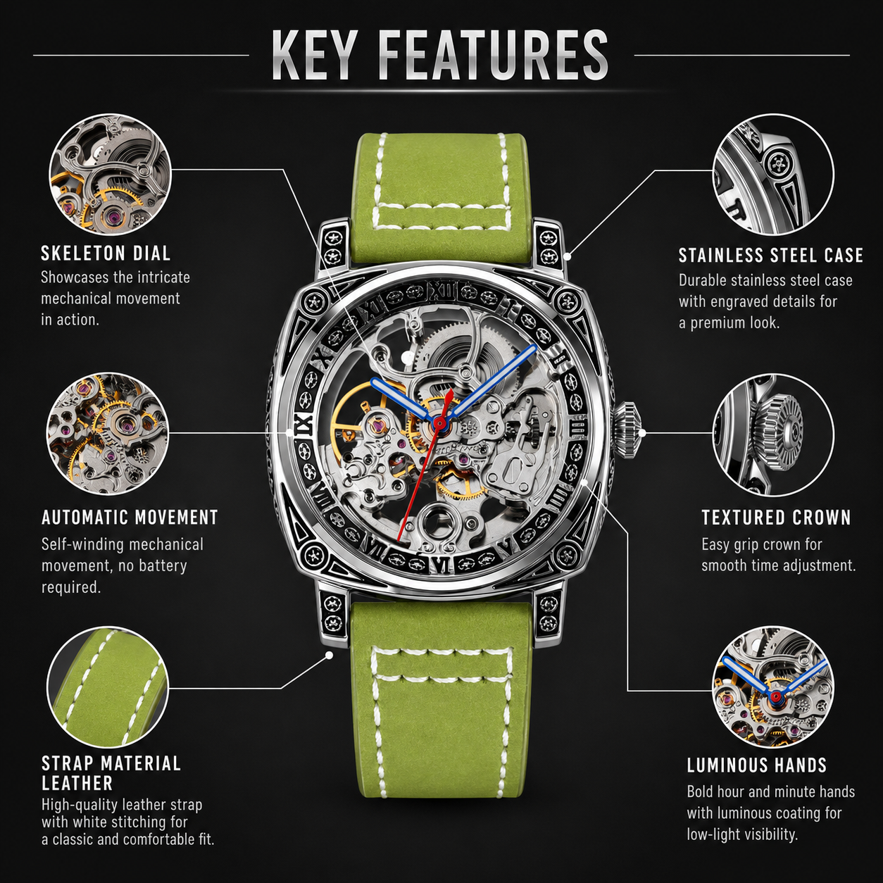 Skeleton Dial Mechanical Strap Automatic Watch For Men