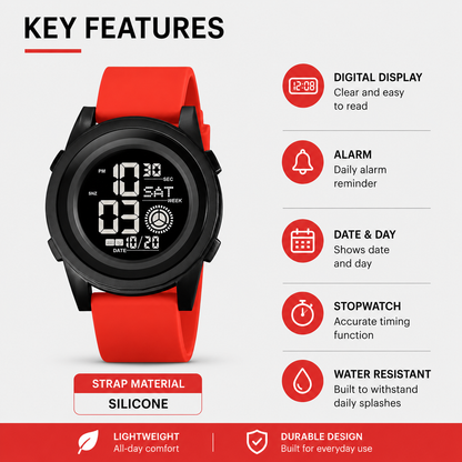 Rugged Digital Sports Wristwatch with Flexible Strap for men