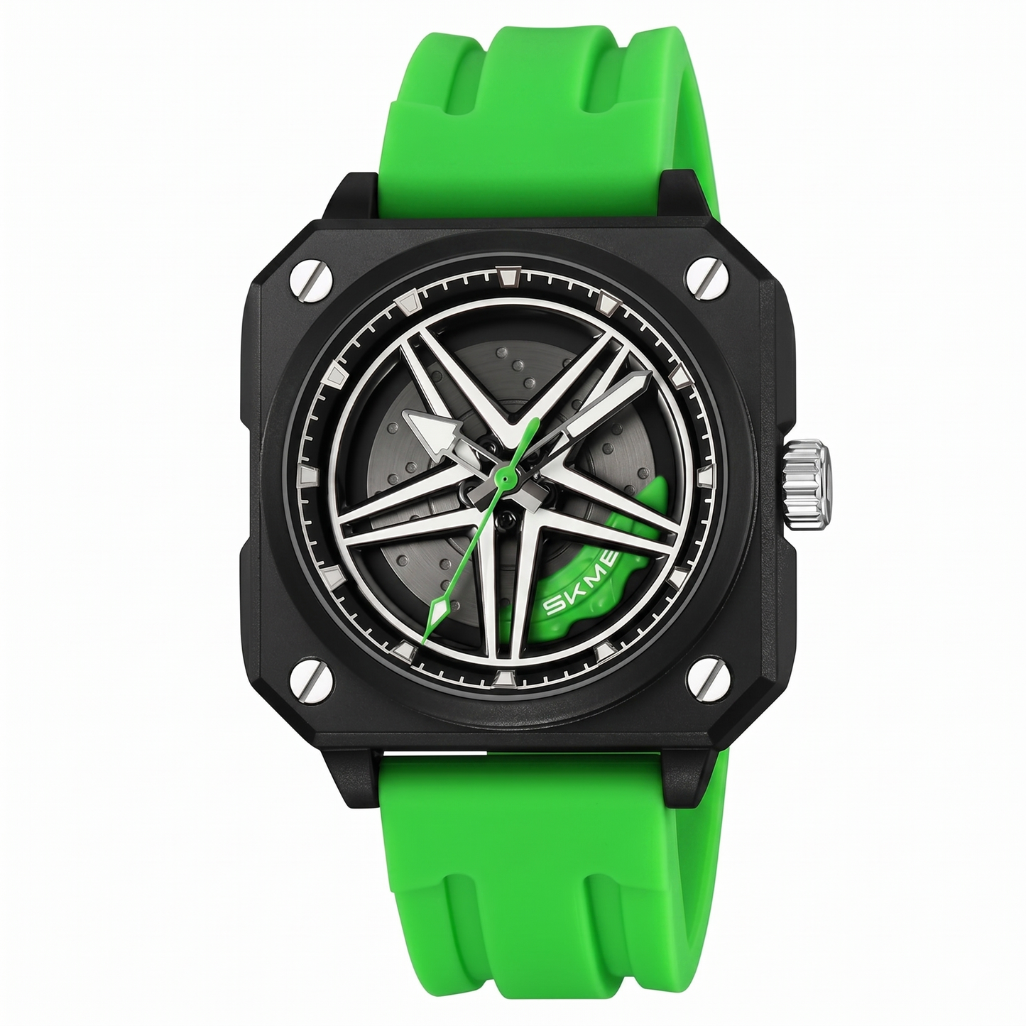 Silicone Men’s Analog Quartz Sports Watch Waterproof & Trendy Wheels Rolling Design