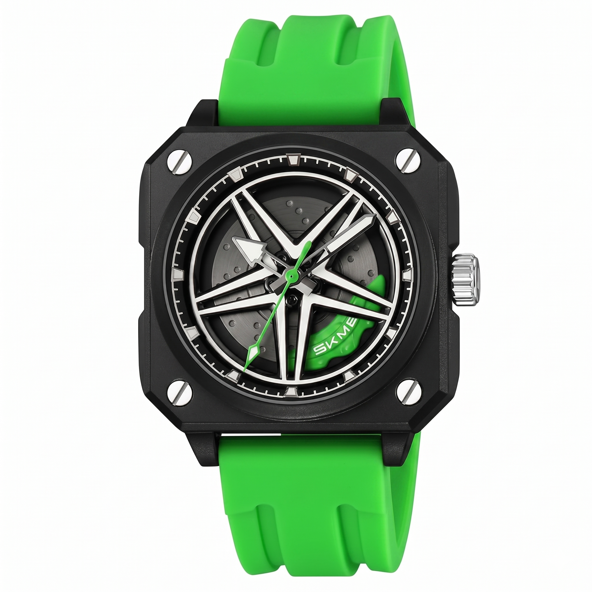 Rolling Watch for Men with Green Silicone Strap and Round Dial for Casual & Formal Wear