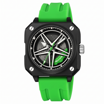 Silicone Men’s Analog Quartz Sports Watch Waterproof & Trendy Wheels Rolling Design