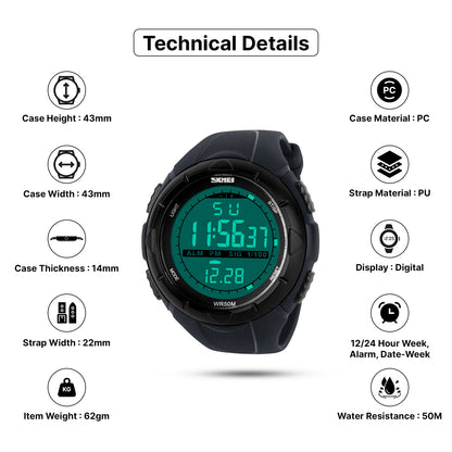 Skmei Digital Dial Silicone Strap Watch for Men - 1025