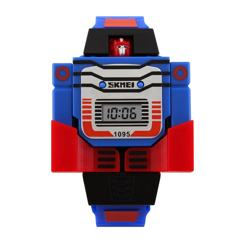 Robot Style Digital Wrist Watch for Kids with Flexible Strap