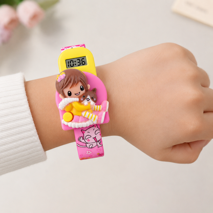 Cute Cartoon Digital Wrist Watch for Kids with Decorative Character Design