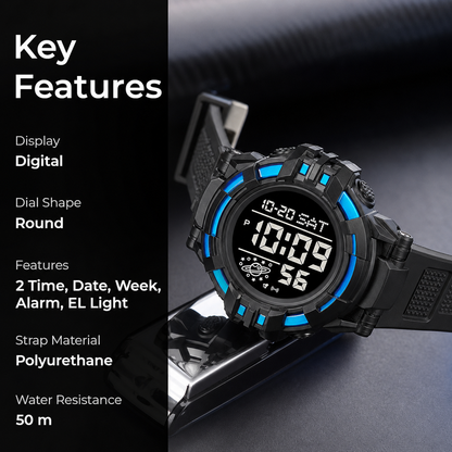 Rugged Digital Sports Watch for Men with Outdoor Style and Multi Function Display