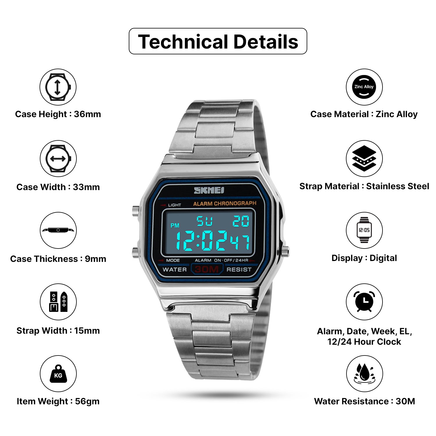 Buy Skmei Stainless Steel Digital LED Men Women Watch Skmei
