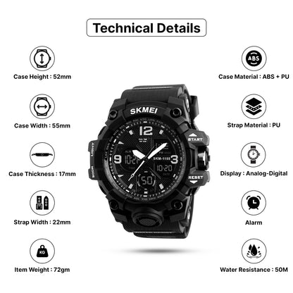 Skmei  Analog-Digital Dial PU Strap Watch for Men - 1155