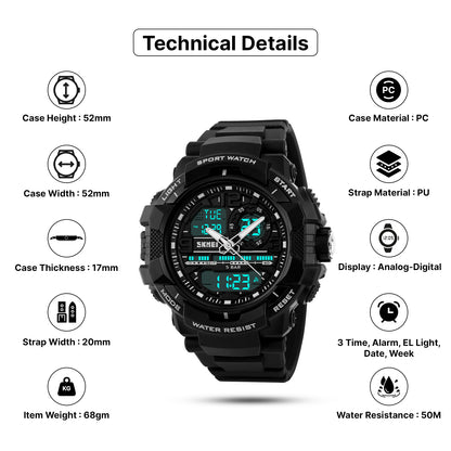 Skmei Analog-Digital Dial PU Strap Watch for Men - 1164