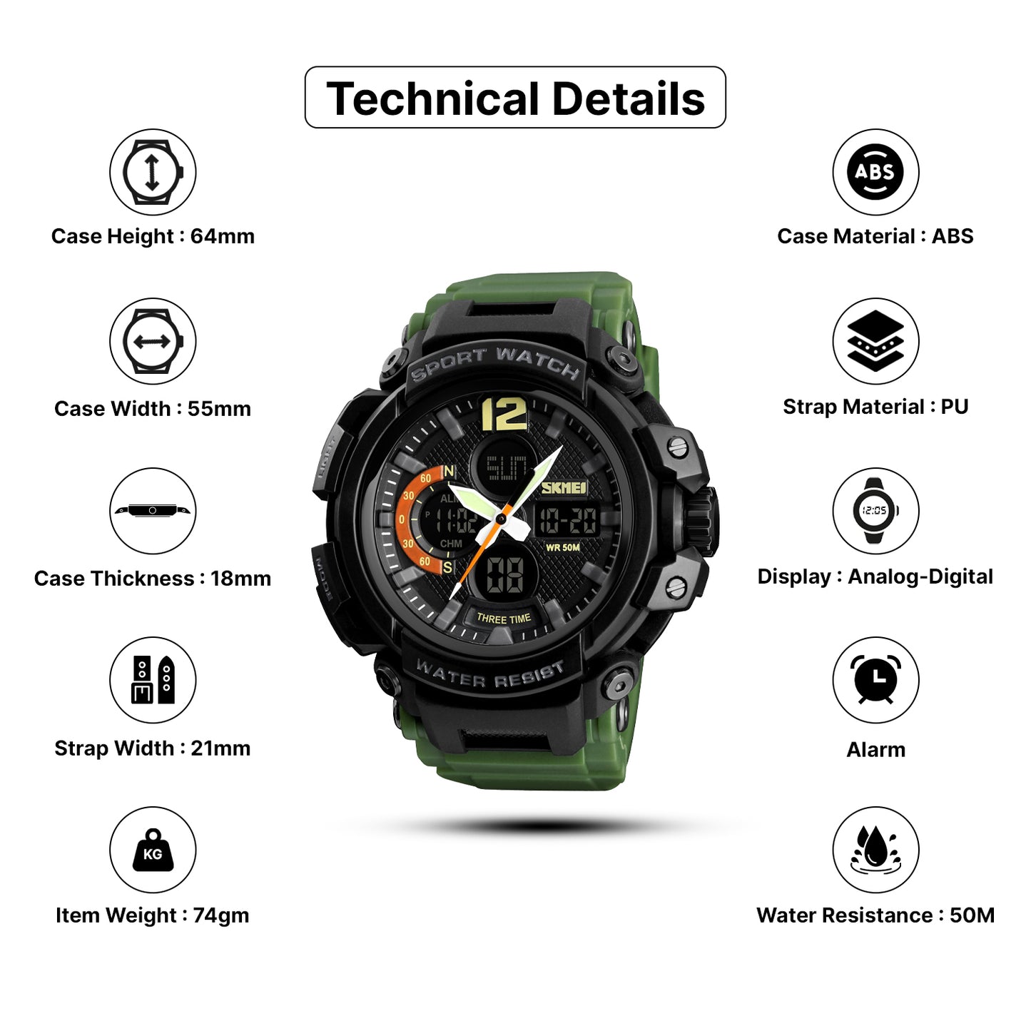 Skmei Quartz Analog Dial PU Strap Watch for Men - 1343