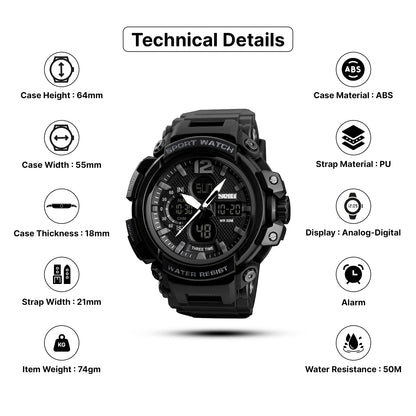 Skmei Quartz Analog Dial PU Strap Watch for Men - 1343