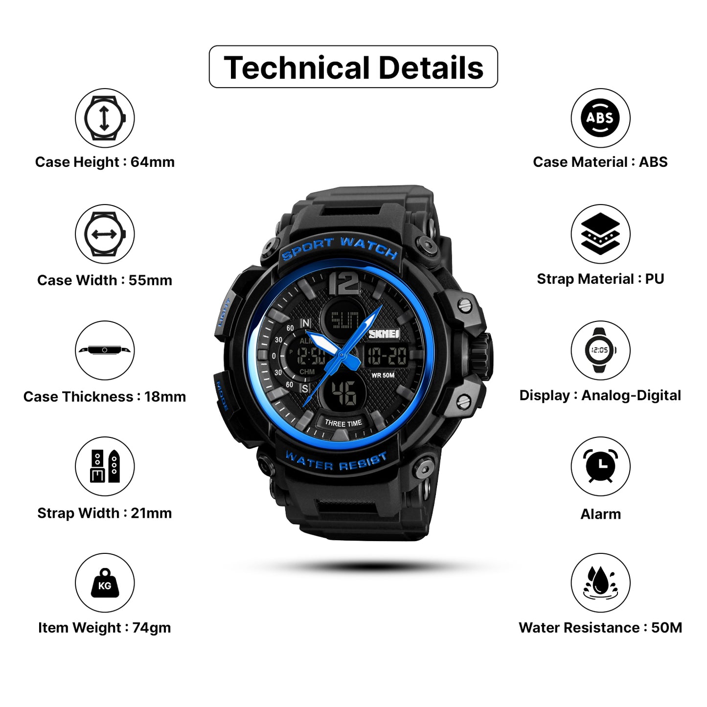 Skmei Quartz Analog Dial PU Strap Watch for Men - 1343