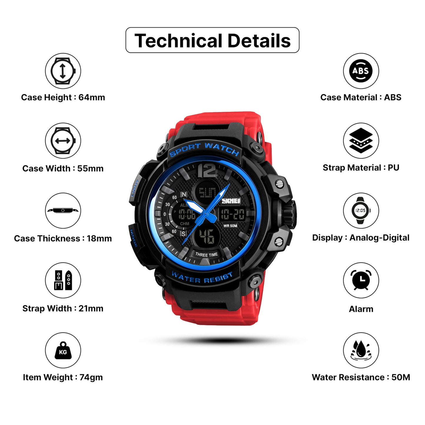 Skmei Quartz Analog Dial PU Strap Watch for Men - 1343