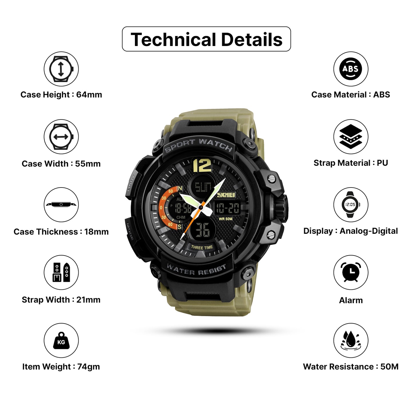 Skmei Quartz Analog Dial PU Strap Watch for Men - 1343