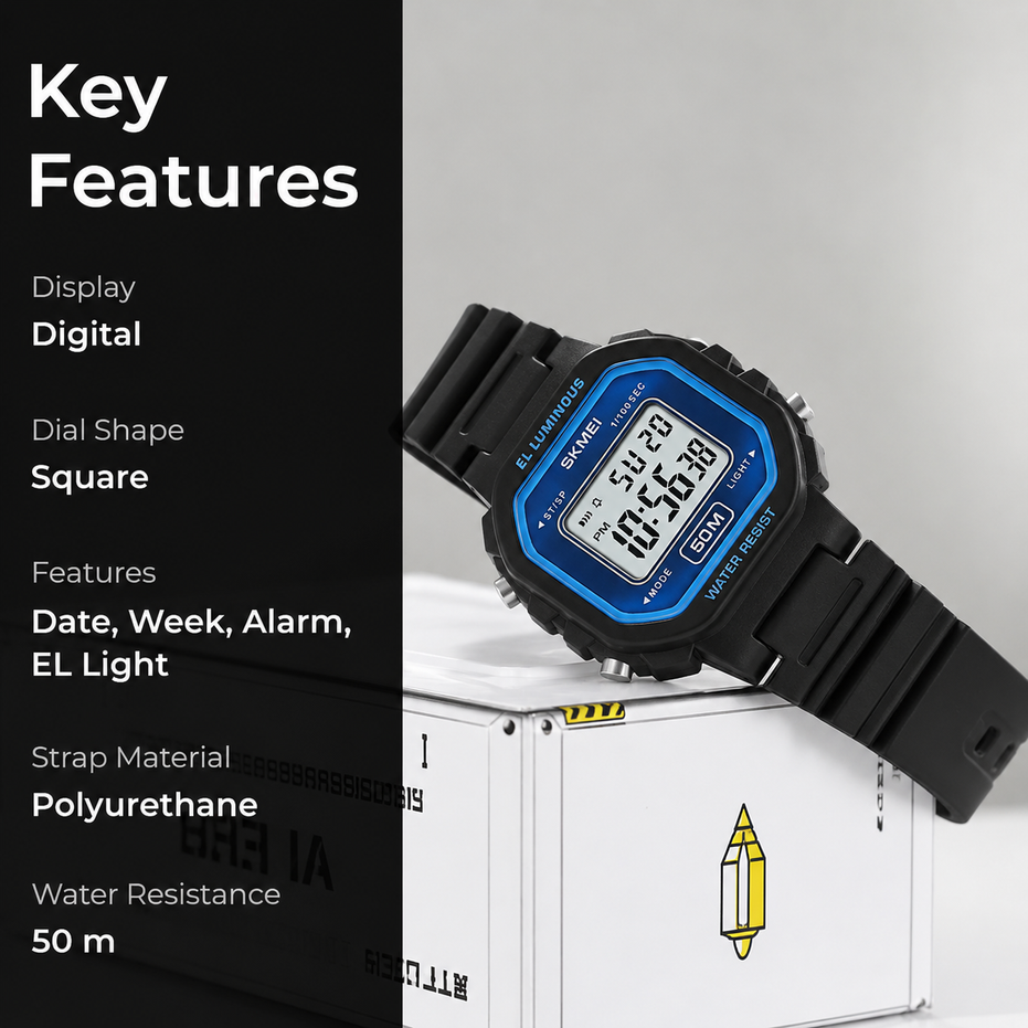 Digital Watch for Kids with Black Silicone Strap and Round Dial for Casual & Formal Wear