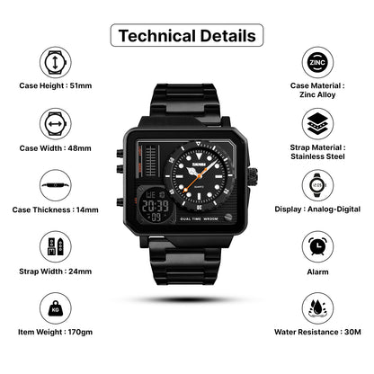 Skmei  Analog-Digital Dial Stainless Steel Strap Watch for Men - 1392
