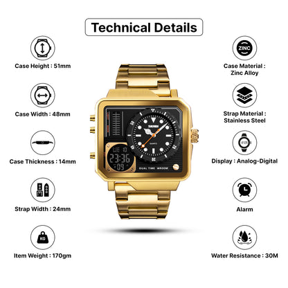 Skmei  Analog-Digital Dial Stainless Steel Strap Watch for Men - 1392
