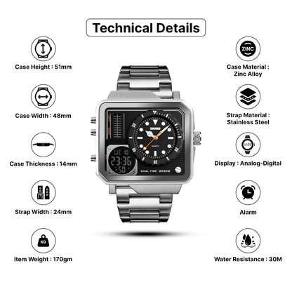 Skmei  Analog-Digital Dial Stainless Steel Strap Watch for Men - 1392