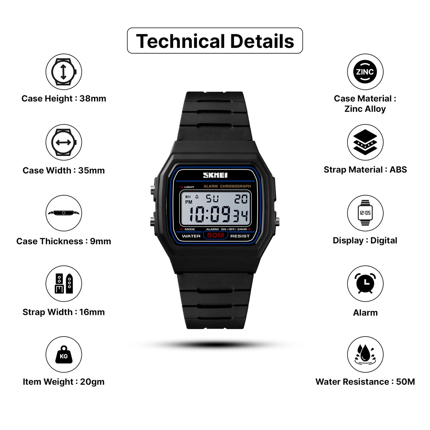 Skmei Digital Dial PU Strap Watch for Men - 1412