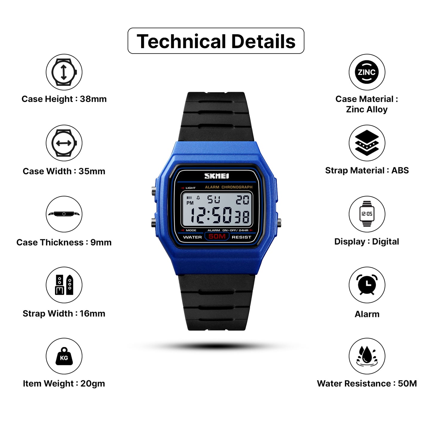 Skmei Digital Dial PU Strap Watch for Men - 1412