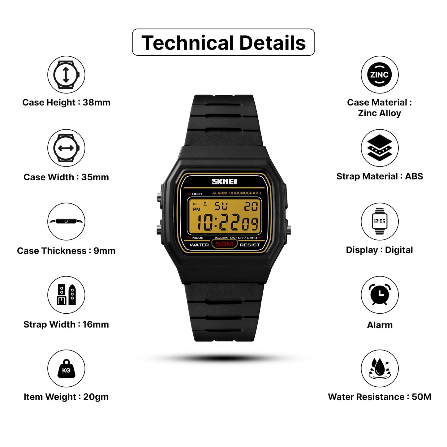 Skmei Digital Dial PU Strap Watch for Men - 1412
