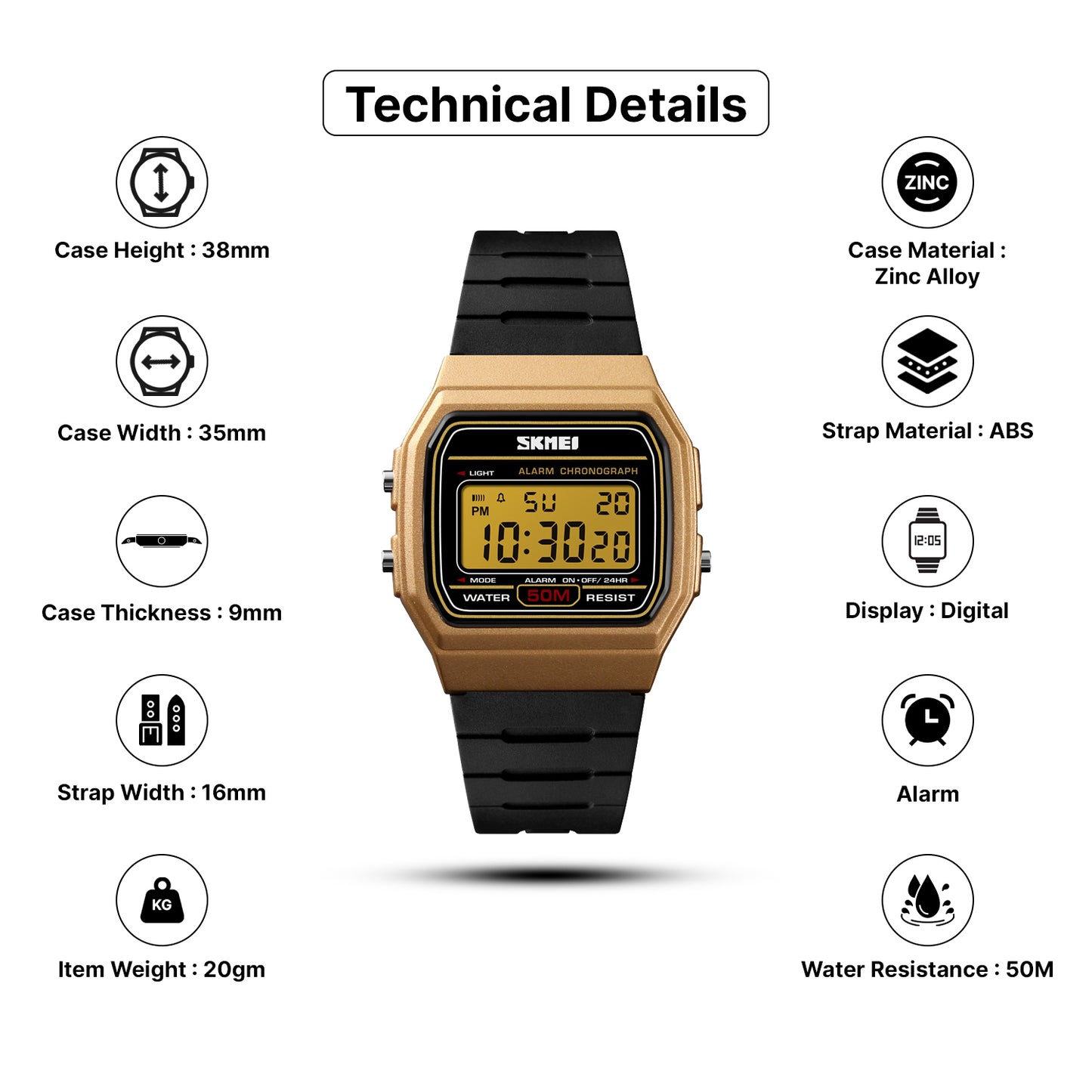 Skmei Digital Dial PU Strap Watch for Men - 1412