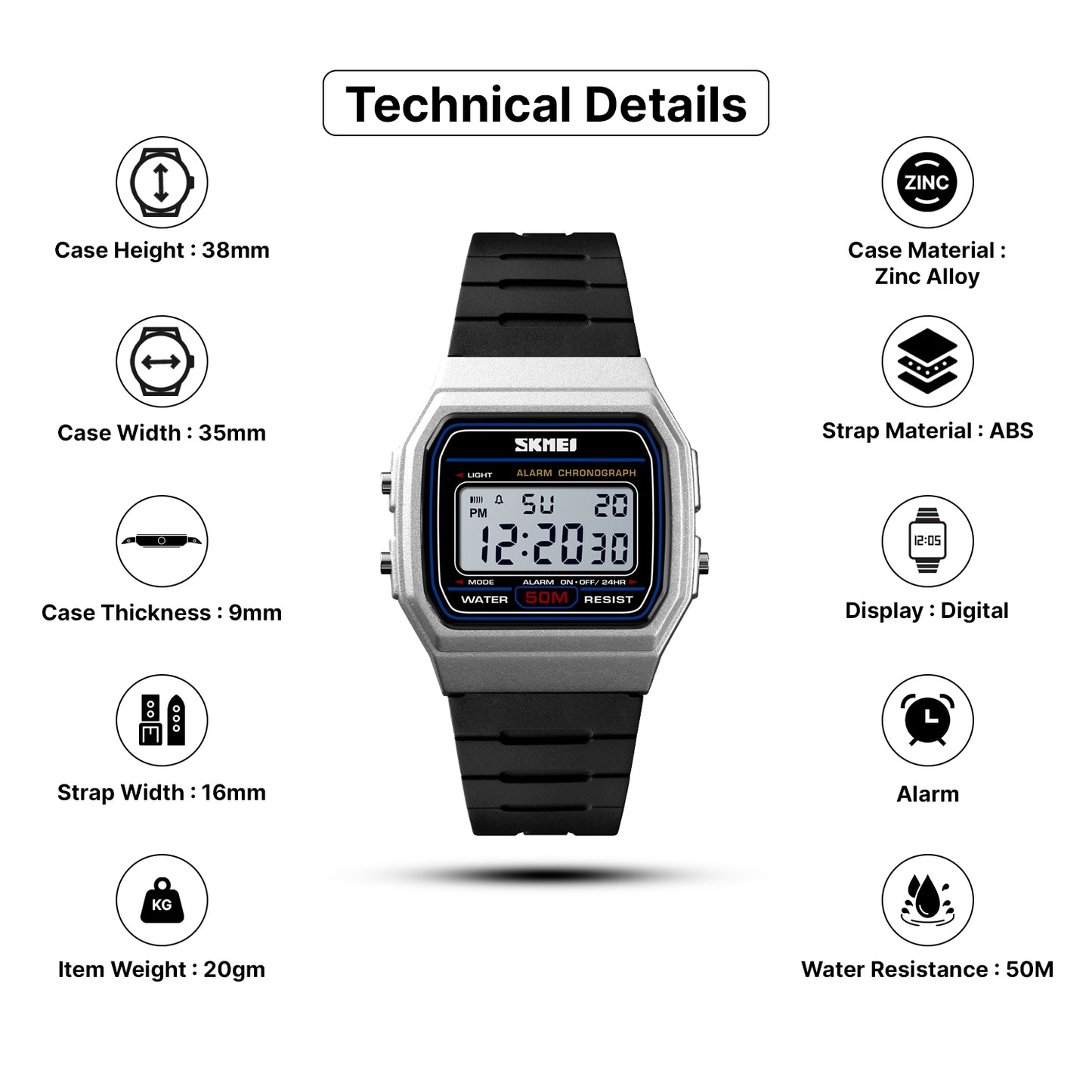 Skmei Digital Dial PU Strap Watch for Men - 1412
