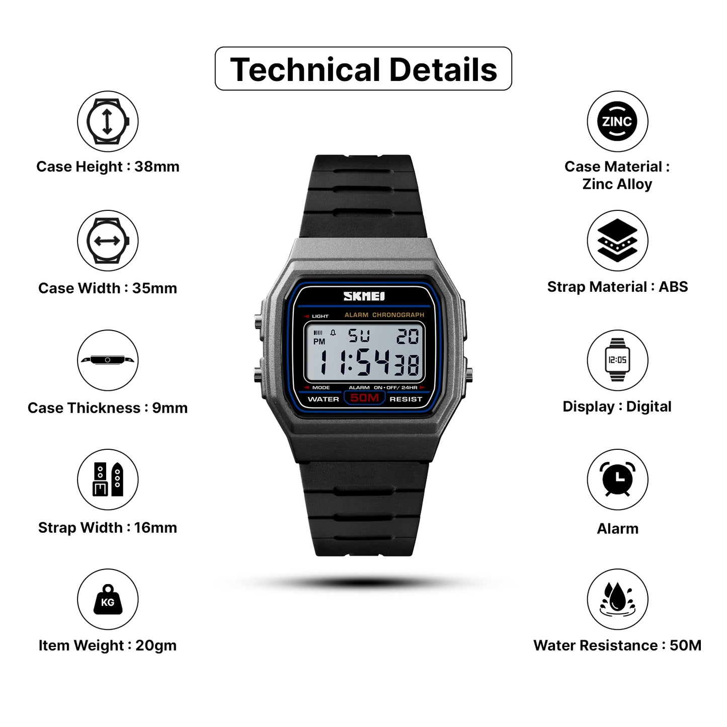 Skmei Digital Dial PU Strap Watch for Men - 1412