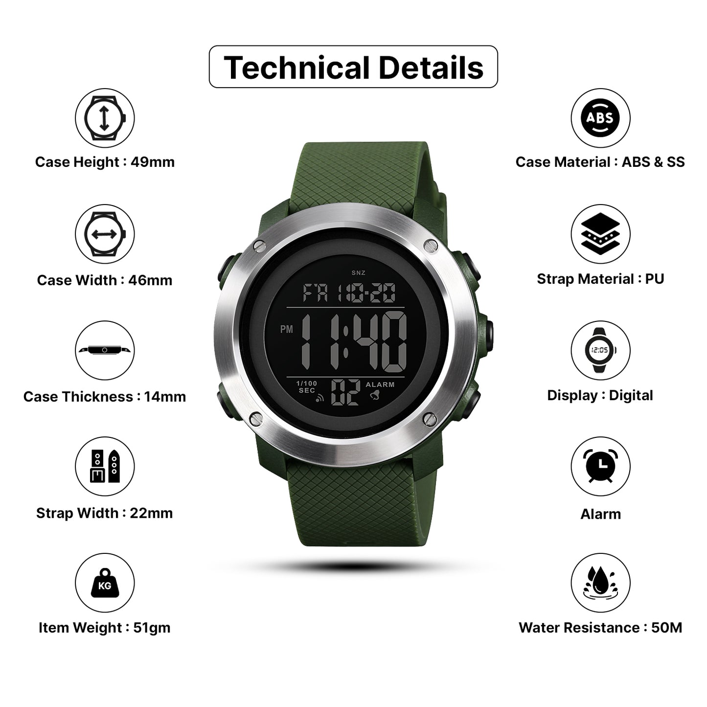 Skmei Digital Dial PU Strap Watch for Men - 1416