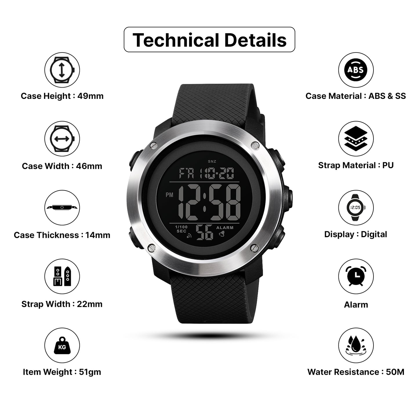 Skmei Digital Dial PU Strap Watch for Men - 1416