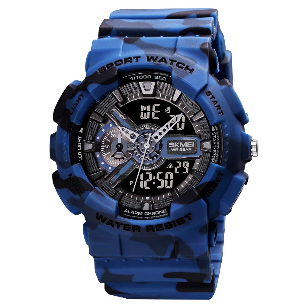 Analog-Digital Sports Watch Multifunction LED Display Alarm, Stopwatch, Day-Date Water Resistant Durable Watch for Boys & Girls