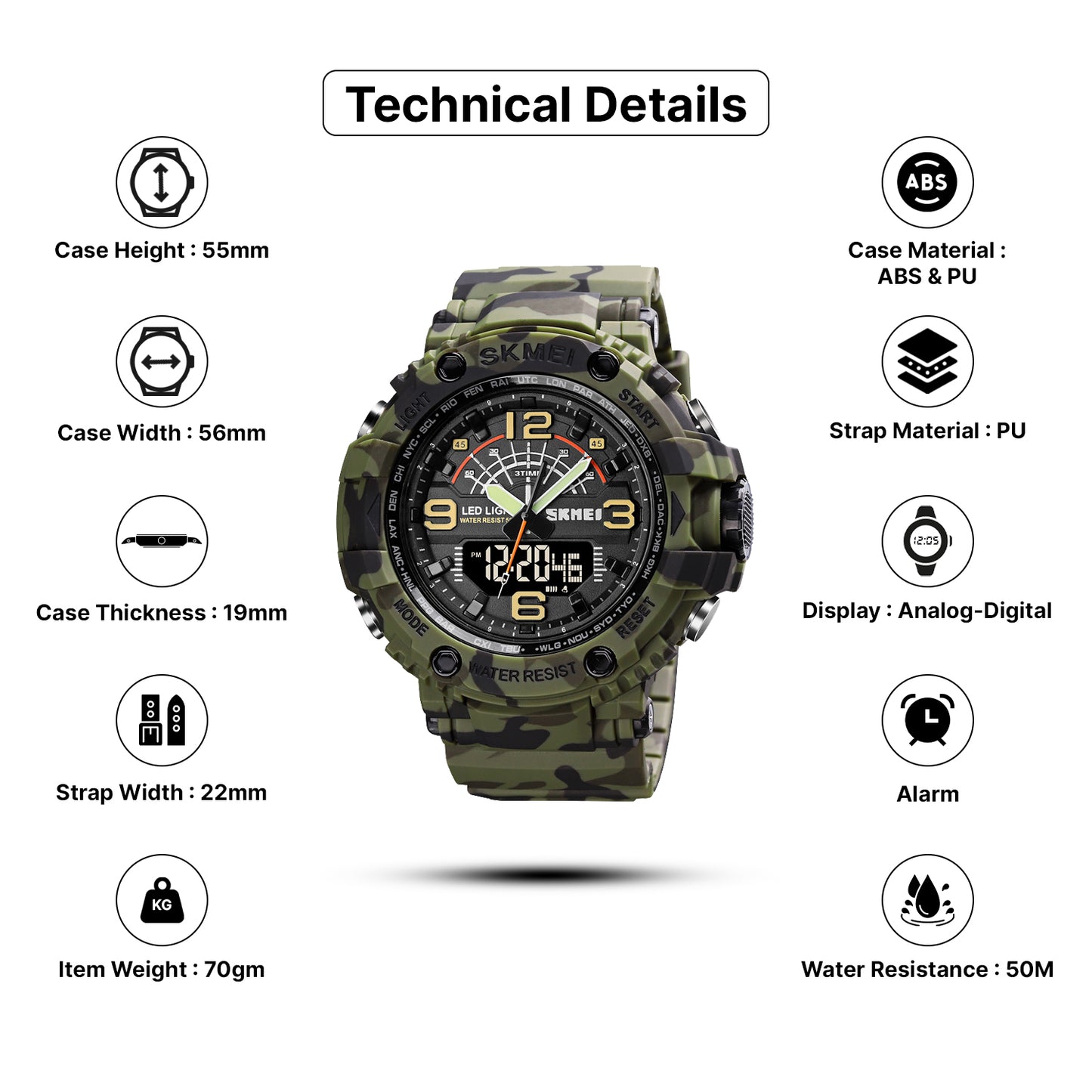 Skmei Analog-Digital Dial PU Strap Watch for Men - 1617