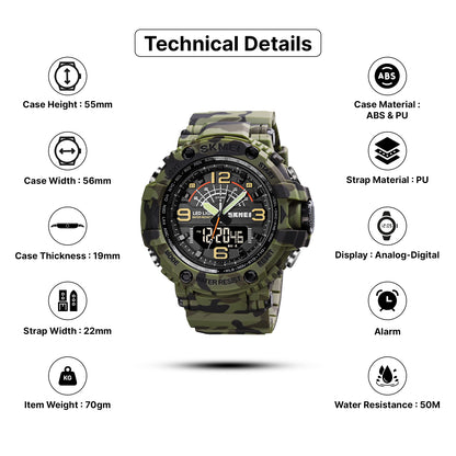 Skmei Analog-Digital Dial PU Strap Watch for Men - 1617