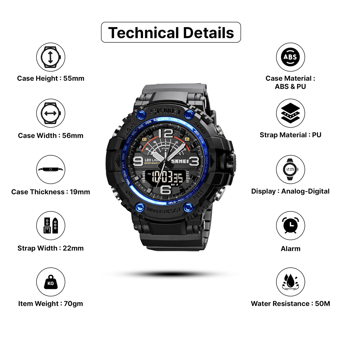 Skmei Analog-Digital Dial PU Strap Watch for Men - 1617